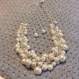 Pearl necklace and earrings